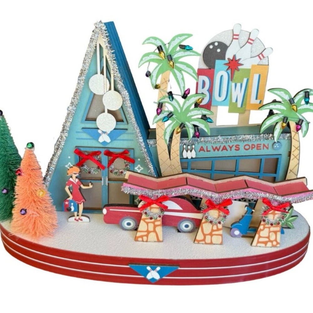 Cost Plus World Market Holiday LED lighted Bowling Scene Decor